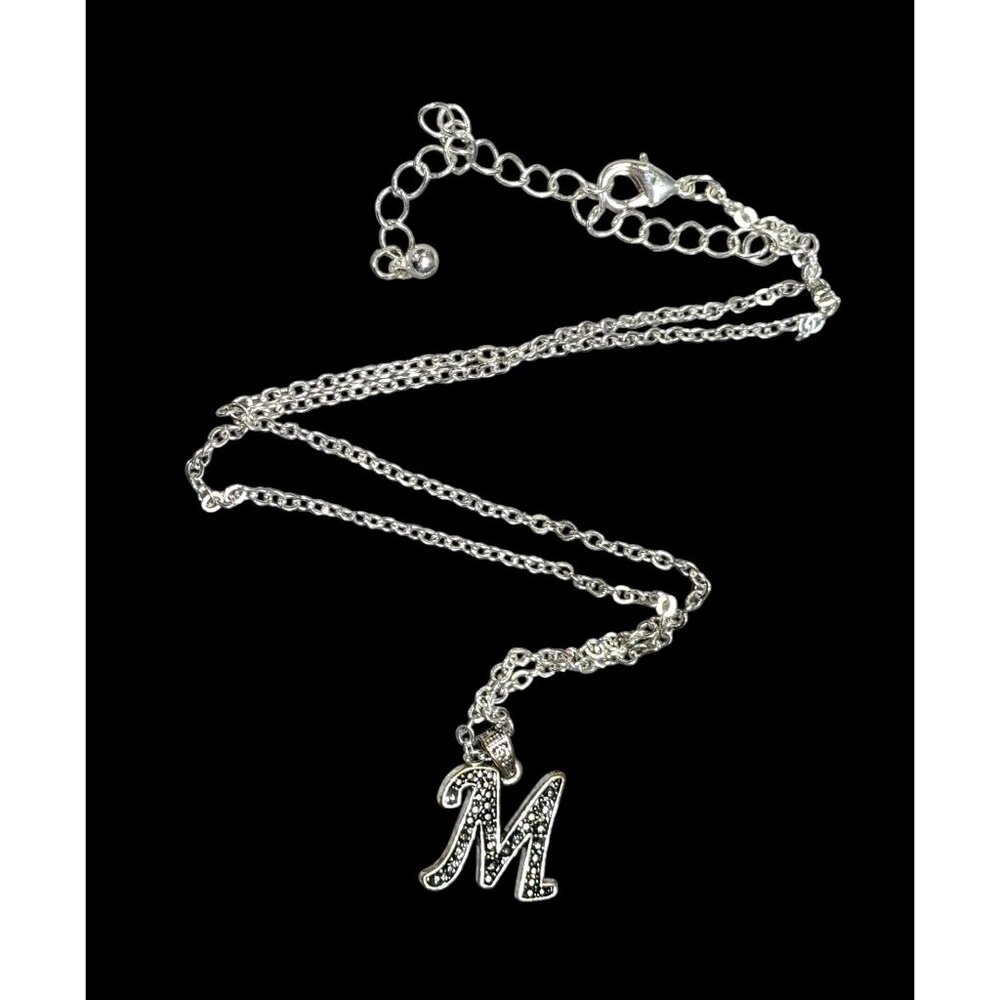 Casual M Initial Silver Tone Pendant Necklace